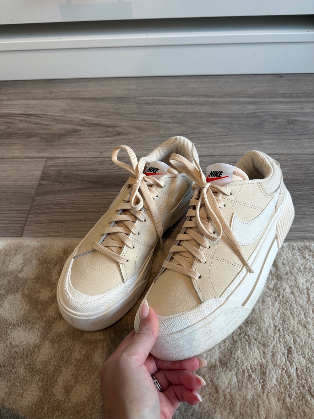Nike Women's Beige Platform Sneakers with White Swoosh